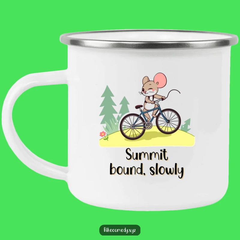 Funny Mouse Bicycle Camping Mug: Uphill Adventures with Determination