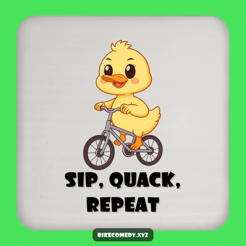 Funny Duckling Bicycle Drink Coaster: Protect Surfaces with Determined Cuteness