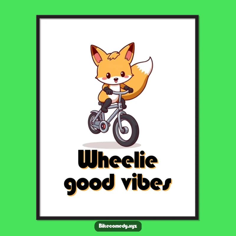 Funny Fox Wheelie Poster: Vibrant Art of a Bicycle Stunt for Wall Decor